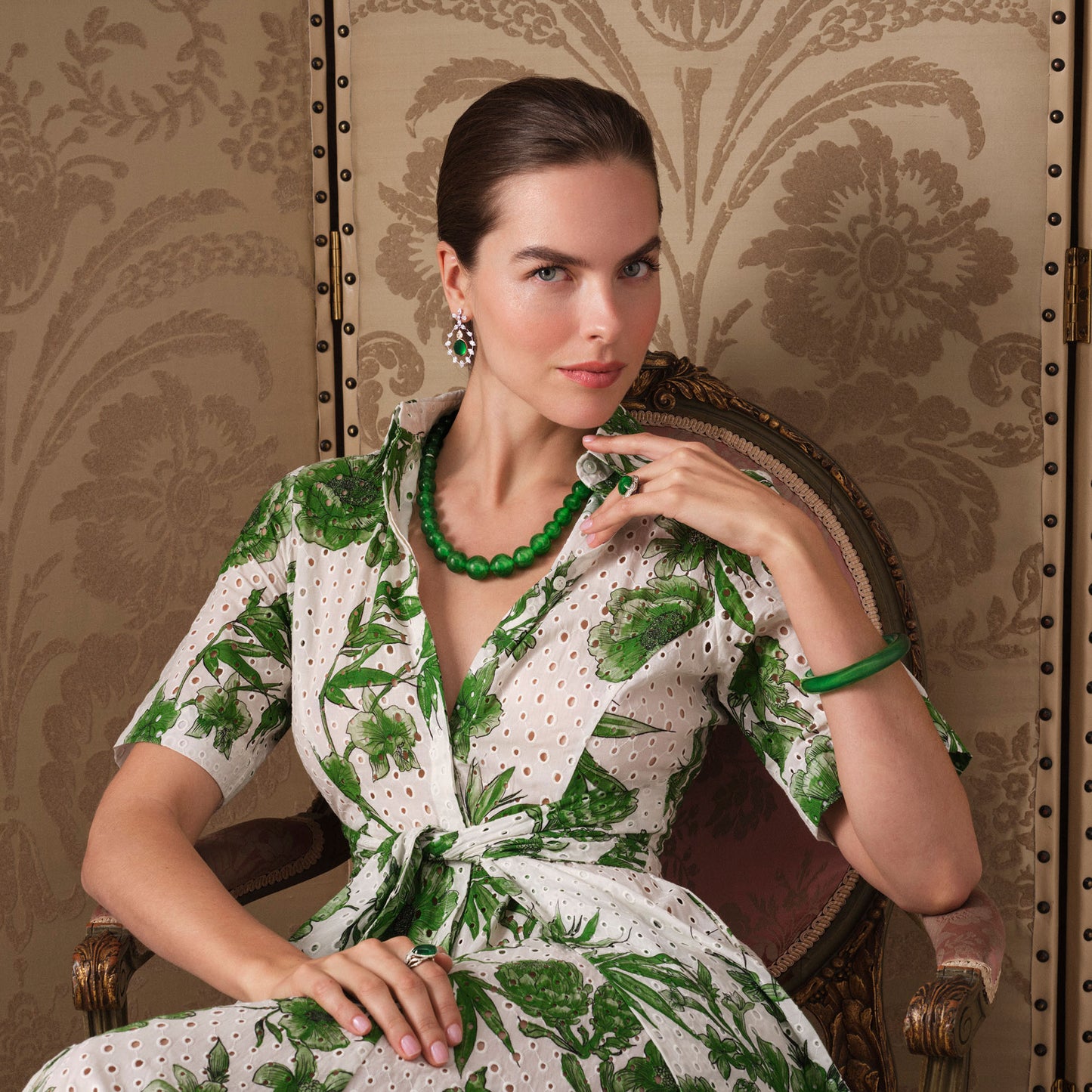 Imperial Jadeite Beaded Necklace in 18ct White Gold and Diamonds