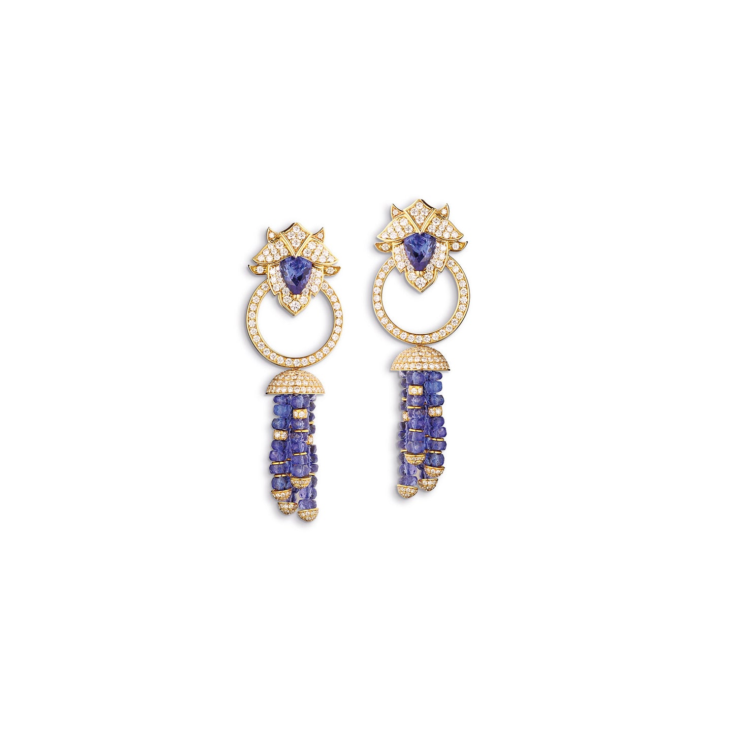 Lotus Earrings in 18ct Yellow Gold with Tanzanite and Diamonds