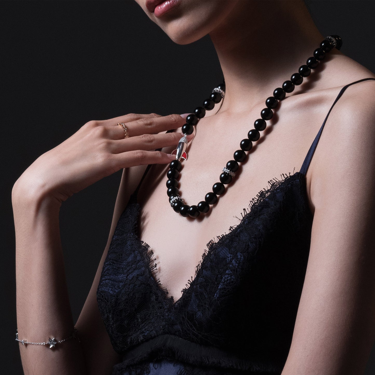 Cosmic Rocket Necklace in 18ct White Gold with Onyx and Diamonds