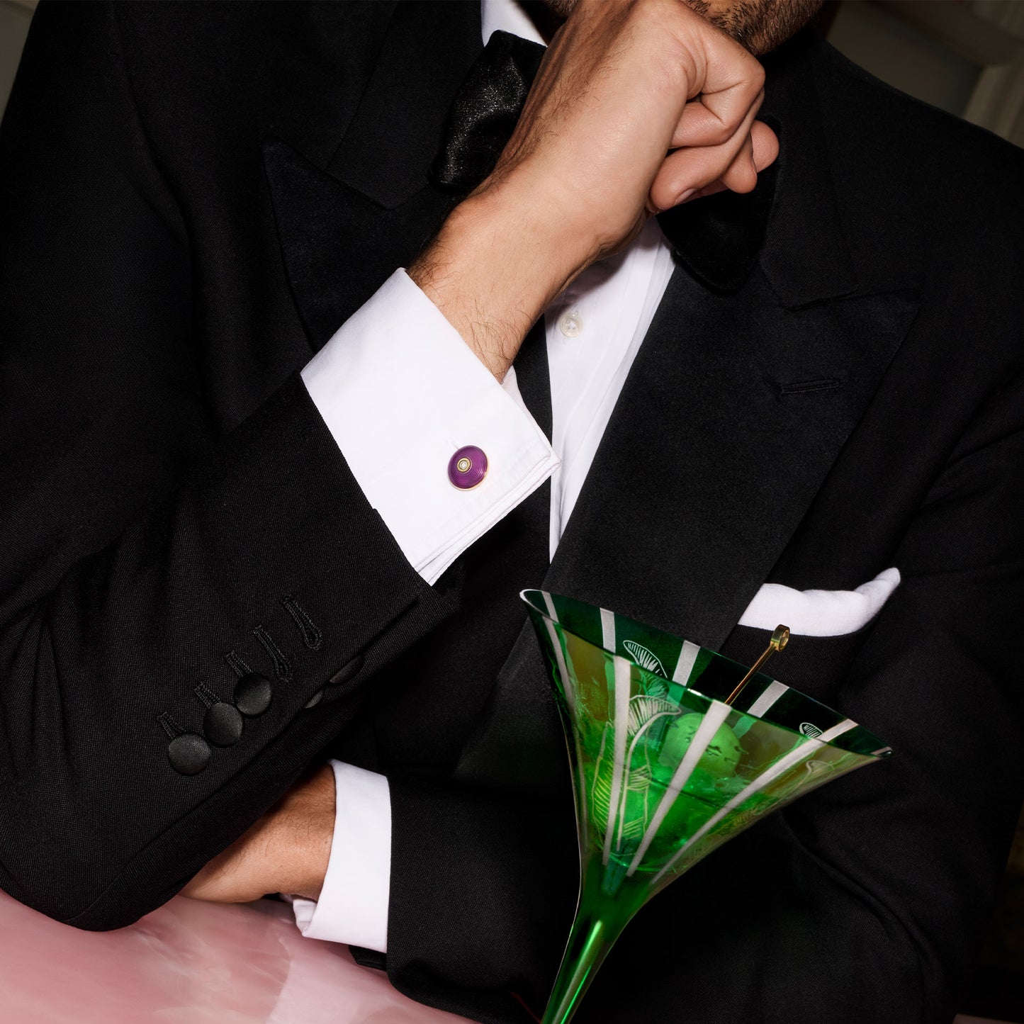 Dome Enamel & Diamond Cufflinks in 18ct Yellow Gold
