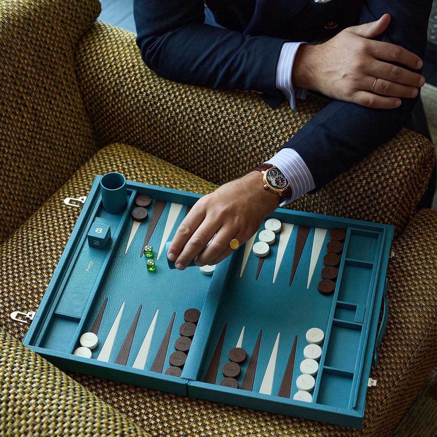 Hanover Small Backgammon in Pebble Grain Leather, Aeroplane
