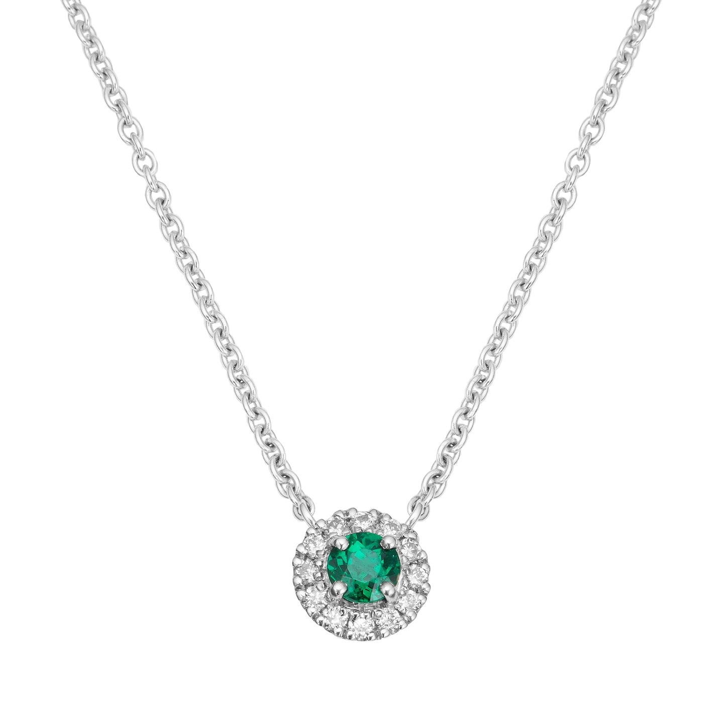 Emerald and Diamonds Pendant in 18ct White Gold