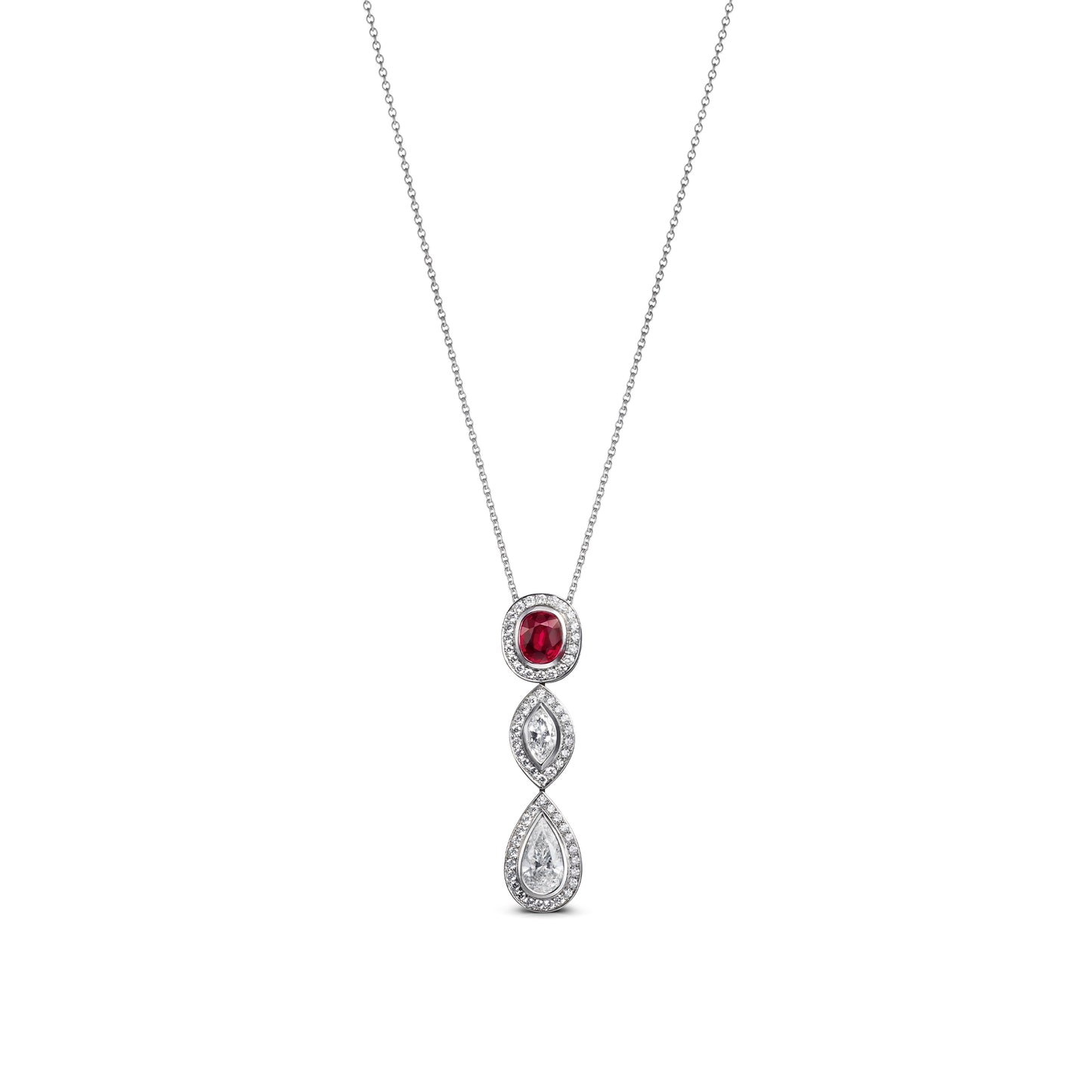 Oval-cut Ruby Pendant in Platinum with Diamonds