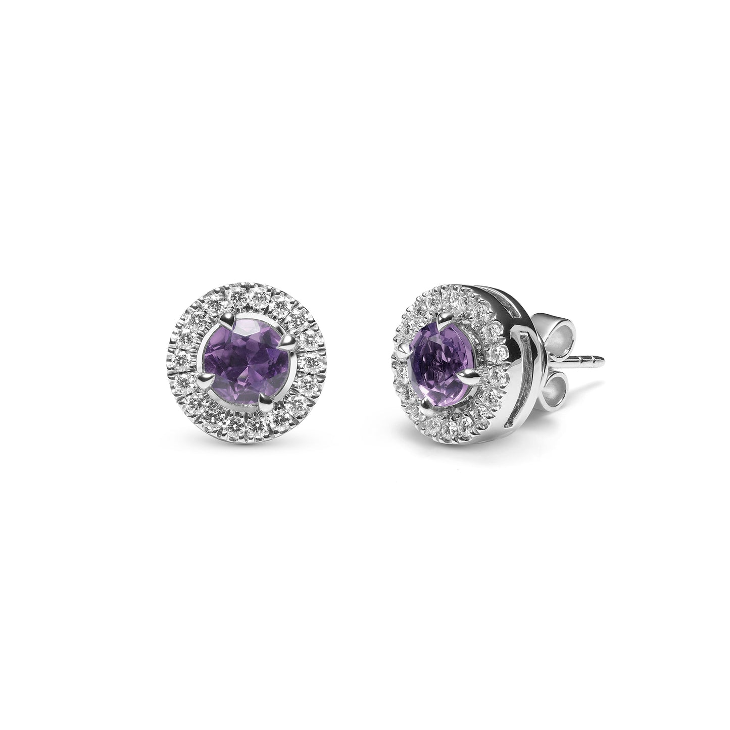 Platinum Earrings with Amethyst and Diamonds
