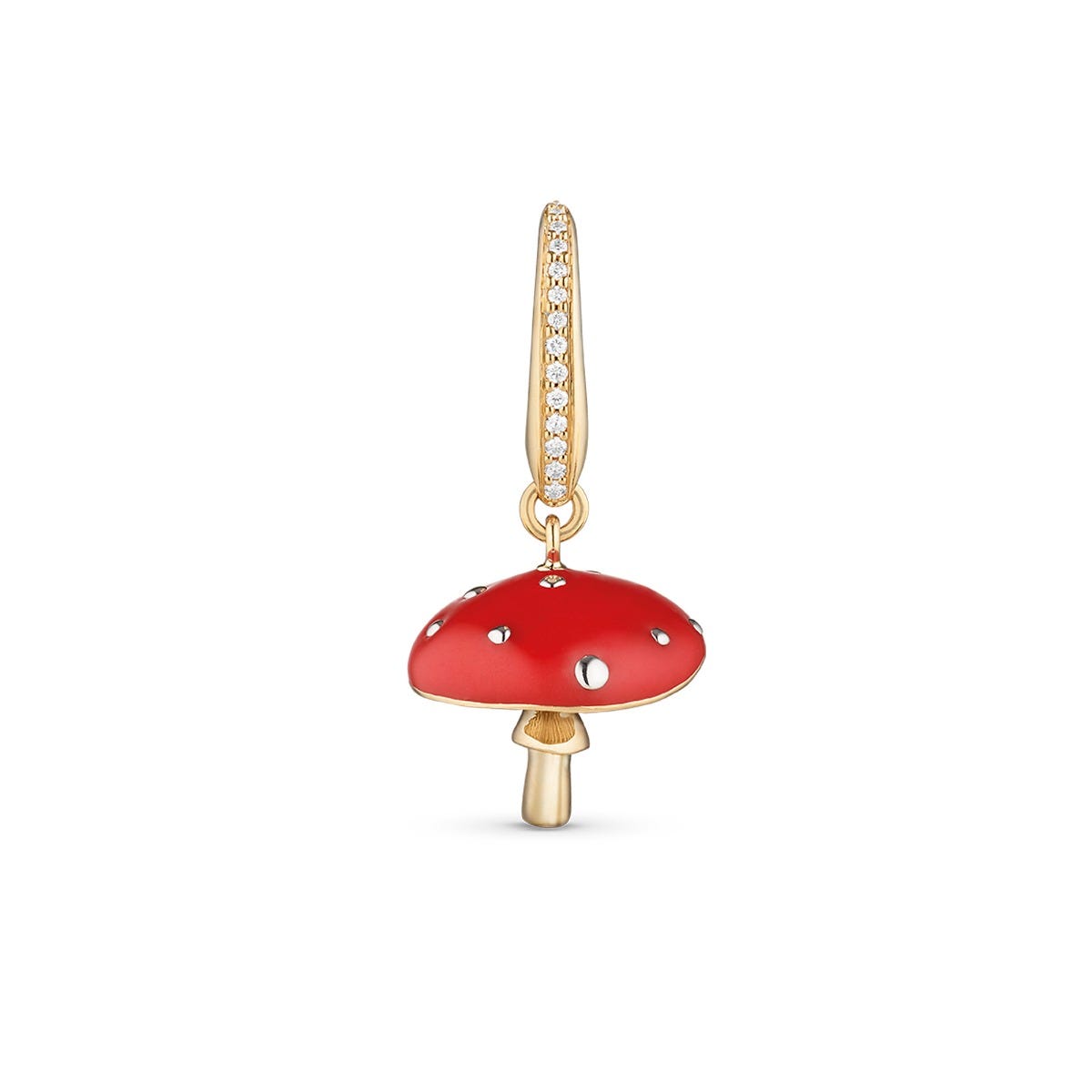 Woodland Toadstool Charm in Enamelled 18ct Yellow Gold with Diamonds
