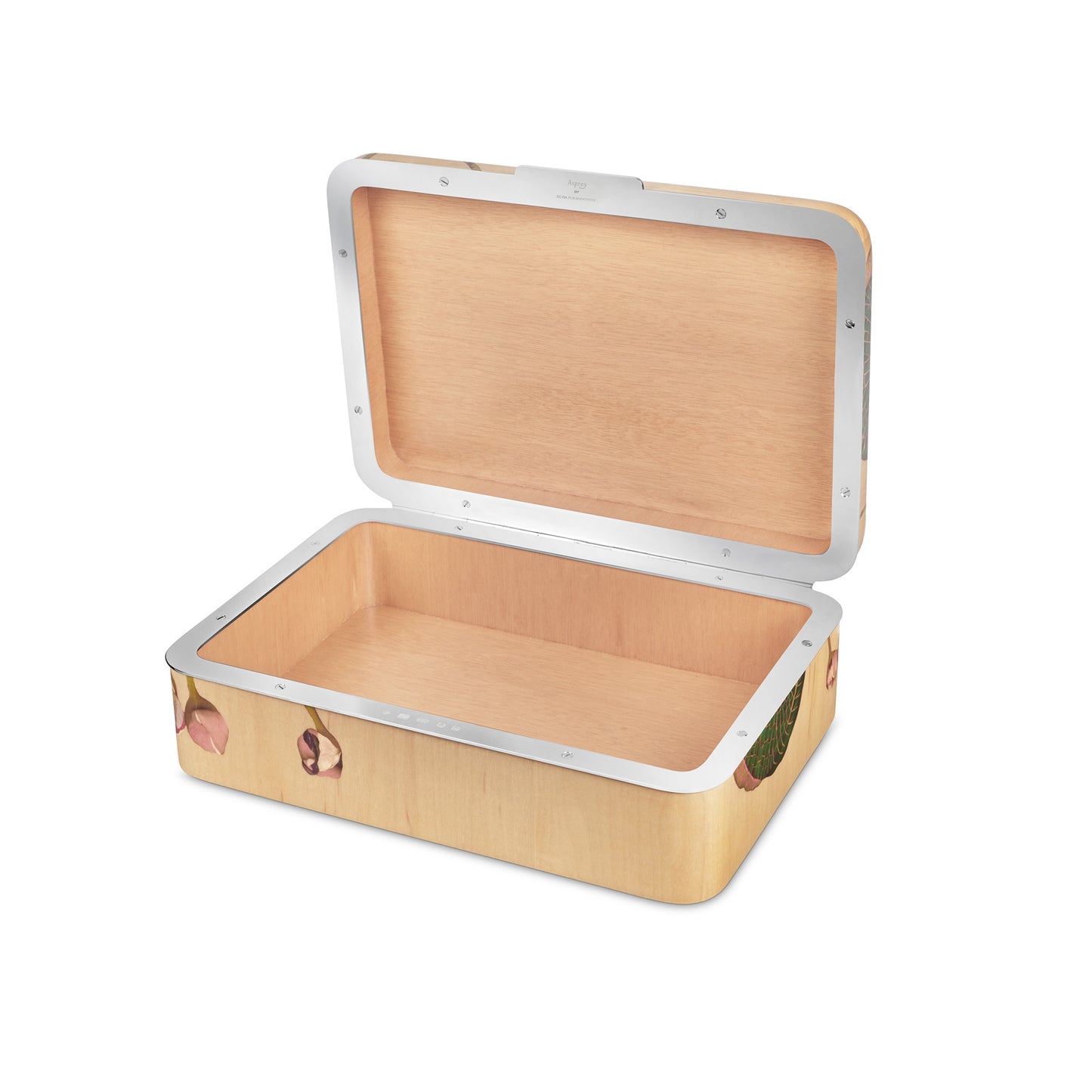 スイレン寄木細工の木と銀の箱