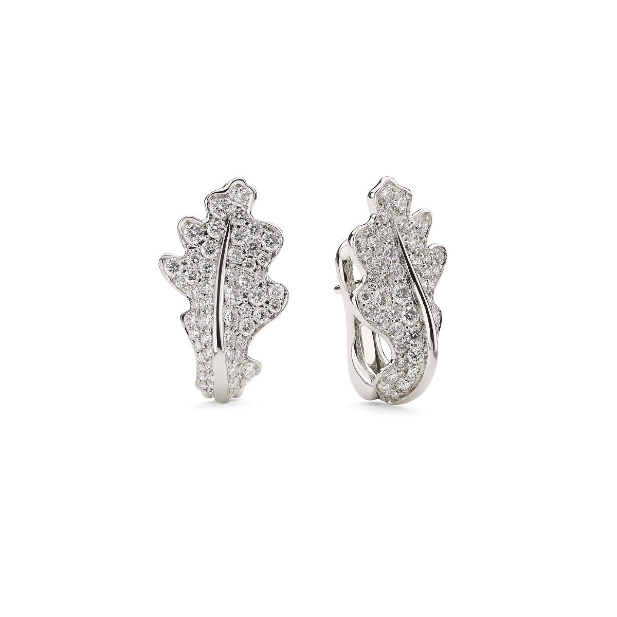 Woodland Single Oak Leaf Earrings in 18ct White Gold with Diamonds