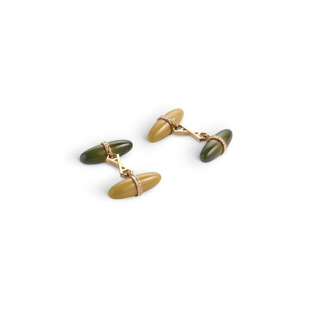 Torpedo Tweed Enamel & Diamonds Cufflinks in 18ct Yellow Gold