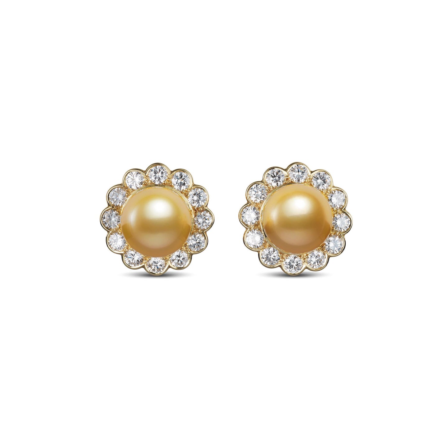 Gold Pearl Earrings in 18ct Yellow Gold with Diamonds