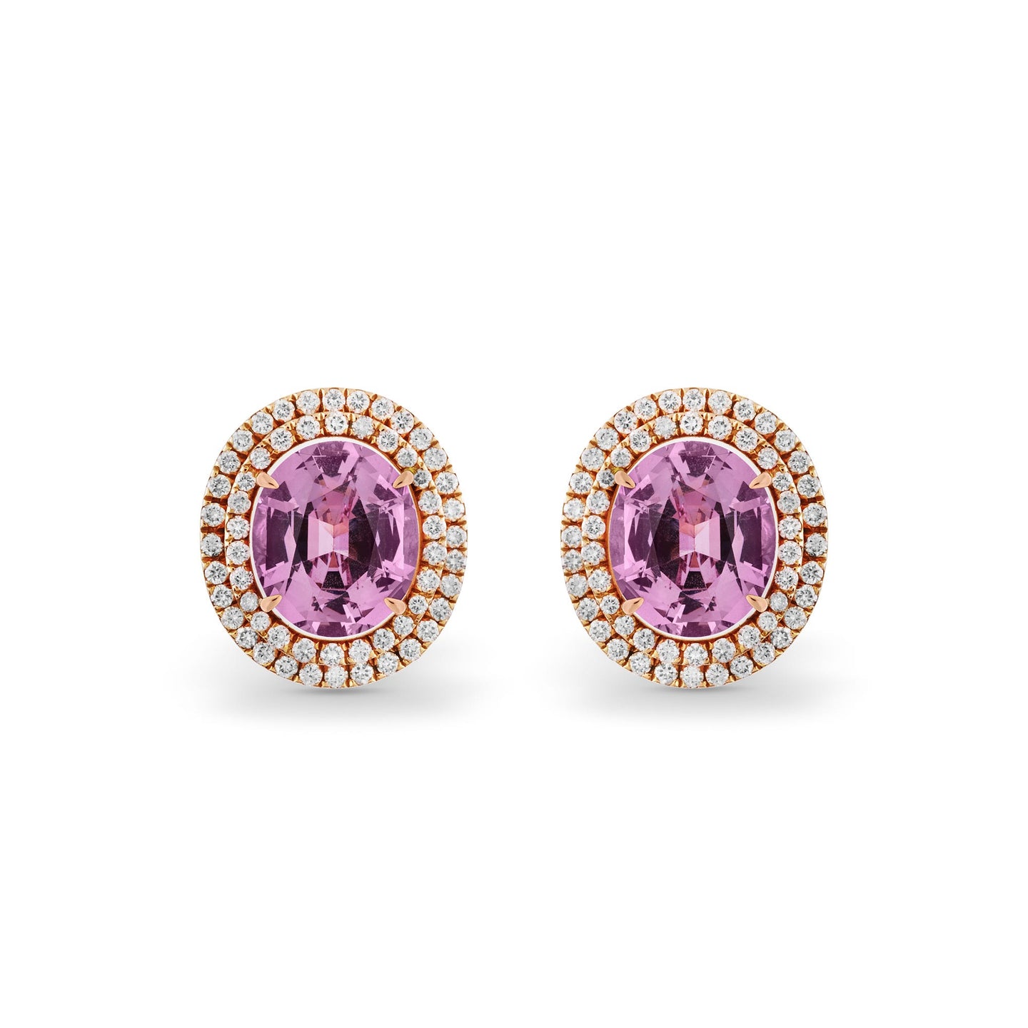 Earrings in 18ct Rose Gold with Oval Pastel Pink Spinel and Diamonds