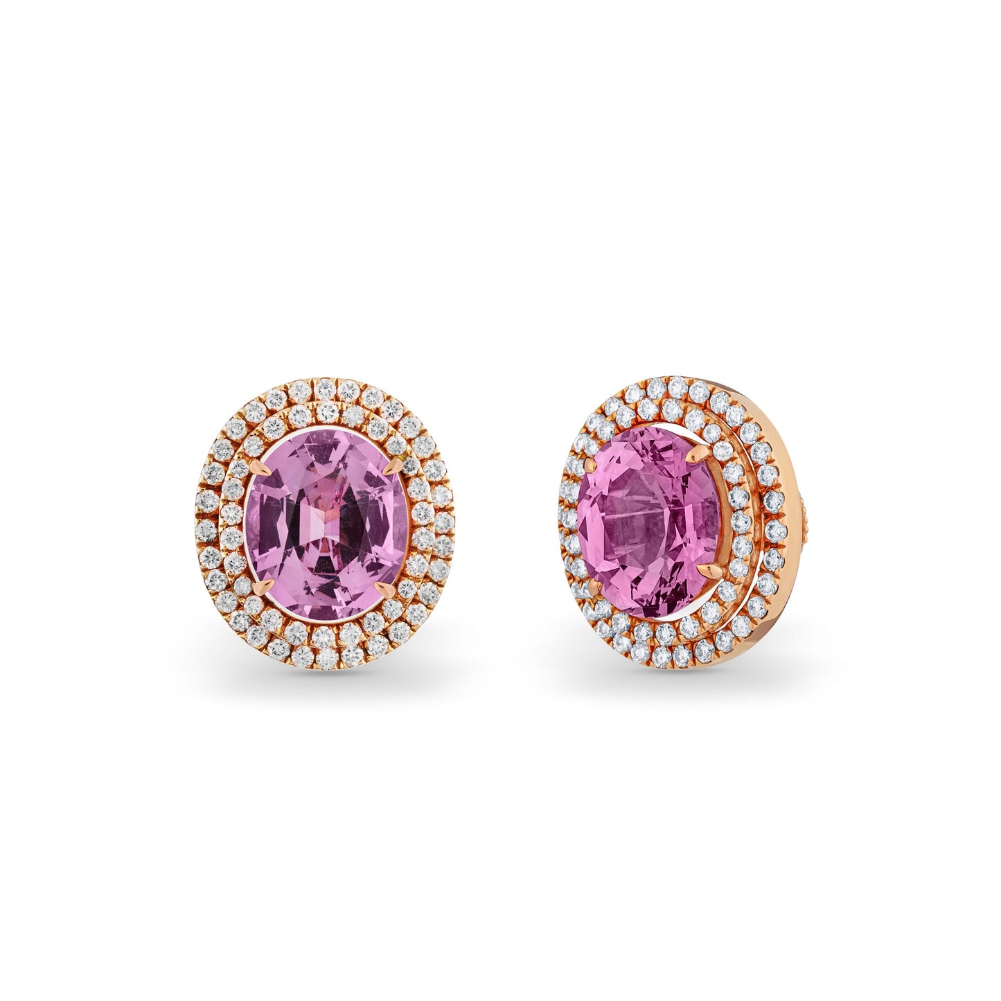 Earrings in 18ct Rose Gold with Oval Pastel Pink Spinel and Diamonds