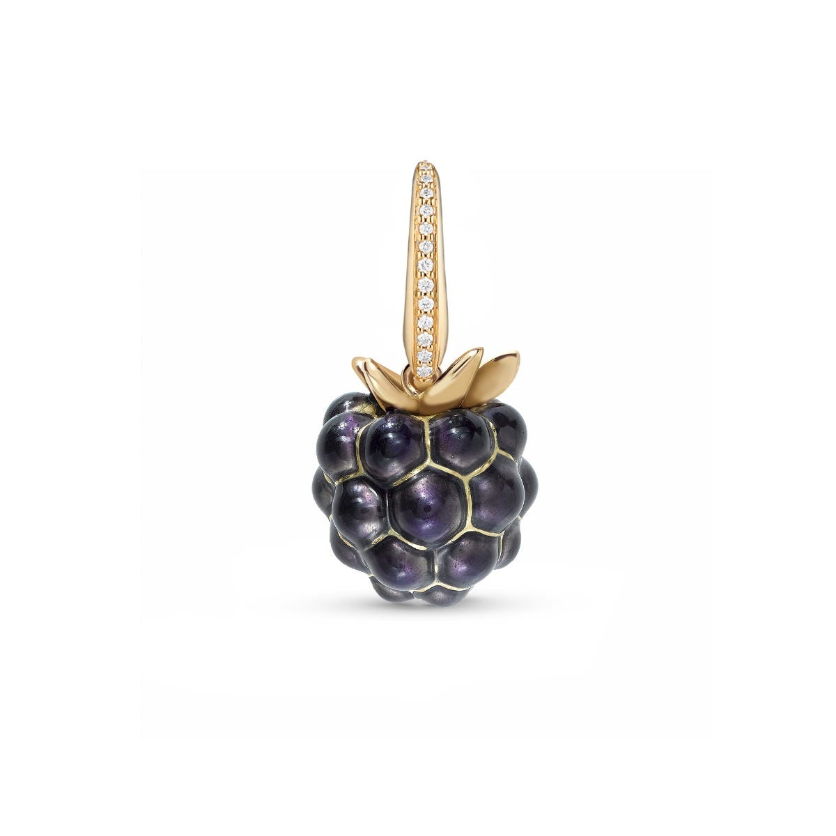 Woodland Blackberry Charm in Enamelled 18ct Yellow Gold with Diamonds