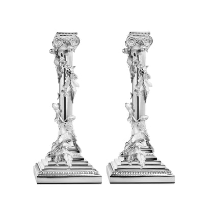 Pair of Woodland Oak Candlesticks in Sterling Silver