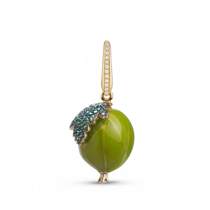 Woodland Gooseberry Charm in Enamelled 18ct Yellow Gold with Tsavorites