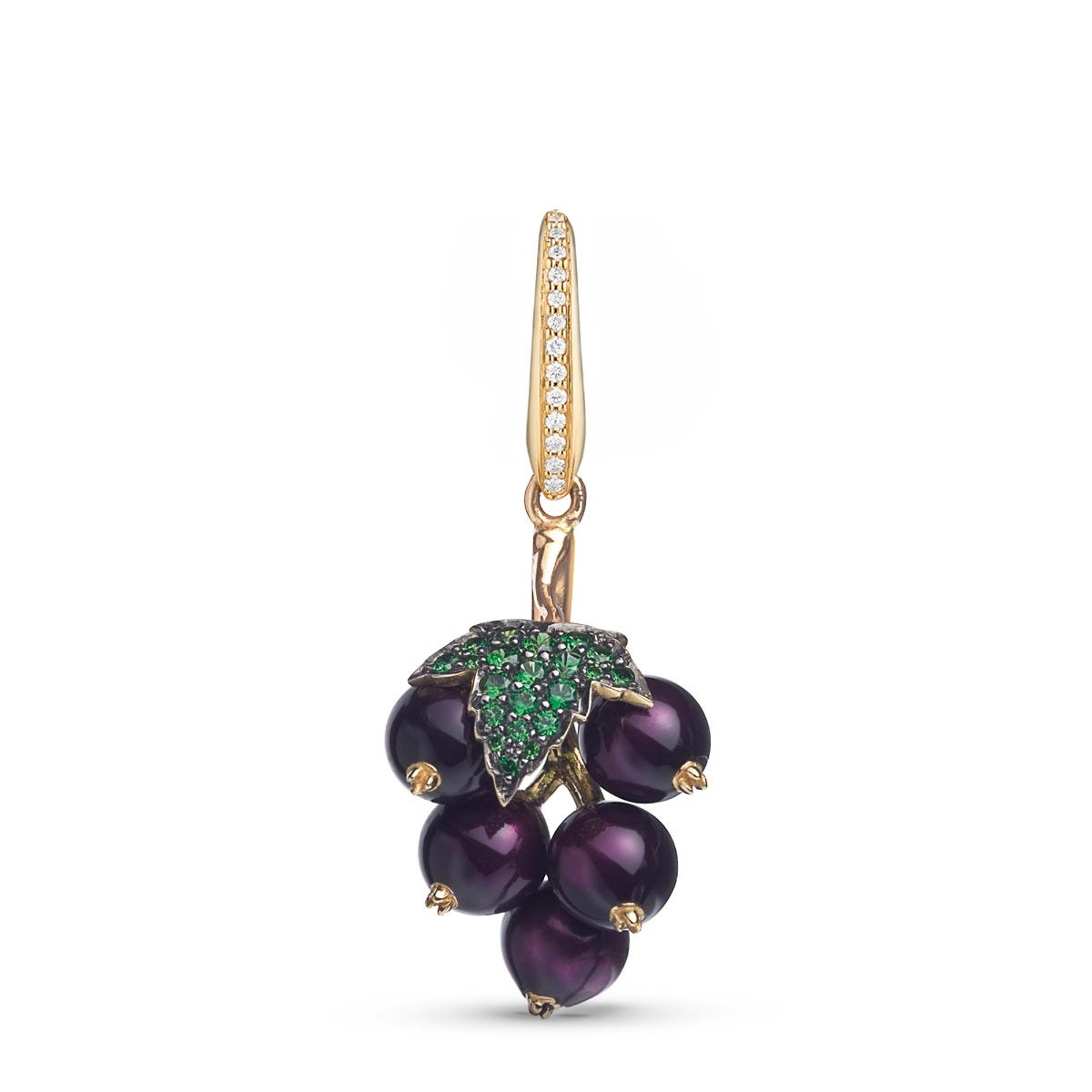 Woodland Blackcurrant Charm in Enamelled 18ct Yellow Gold with Tsavorites