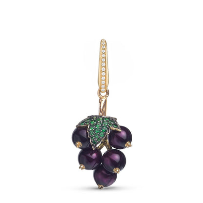 Woodland Blackcurrant Charm in Enamelled 18ct Yellow Gold with Tsavorites