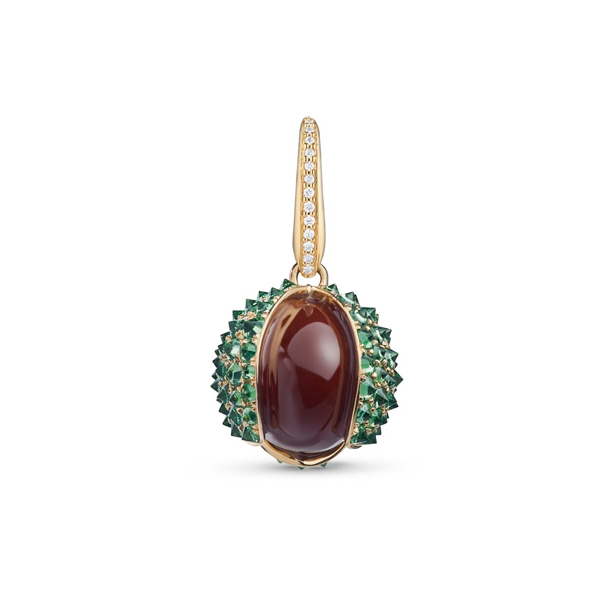 Woodland Conker Charm in Enamelled 18ct Yellow Gold with Tsavorites