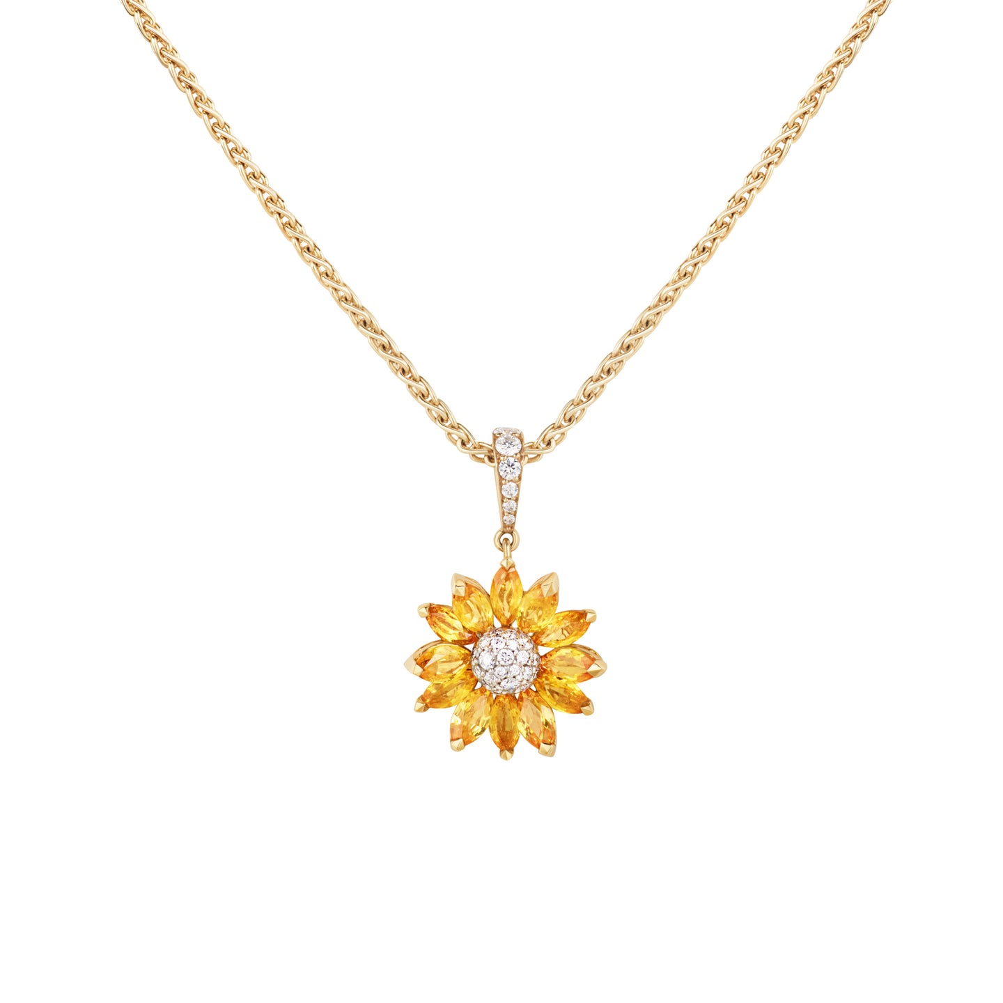 Daisy Small Pendant in 18ct Yellow Gold with Yellow Sapphire and Diamonds
