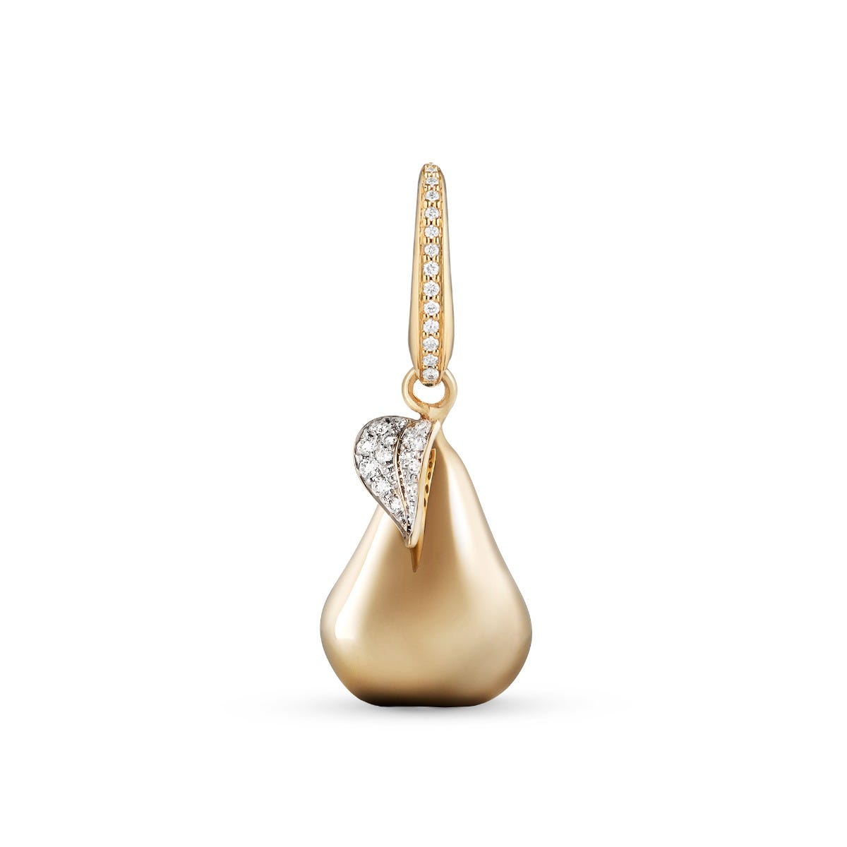 Woodland Pear Charm in 18ct Yellow Gold with Diamonds