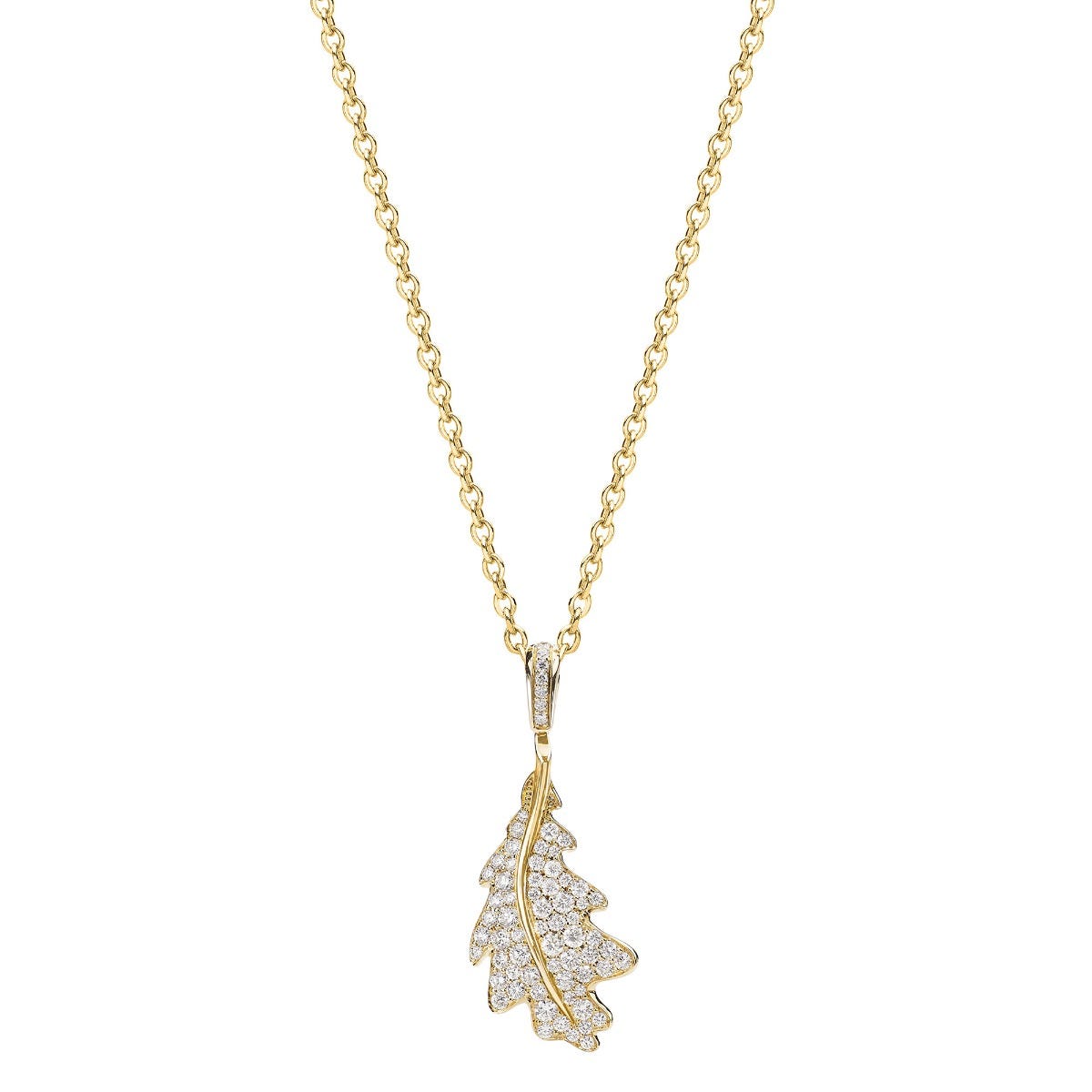 Woodland Single Oak Leaf Pendant in 18ct Yellow Gold with Diamonds