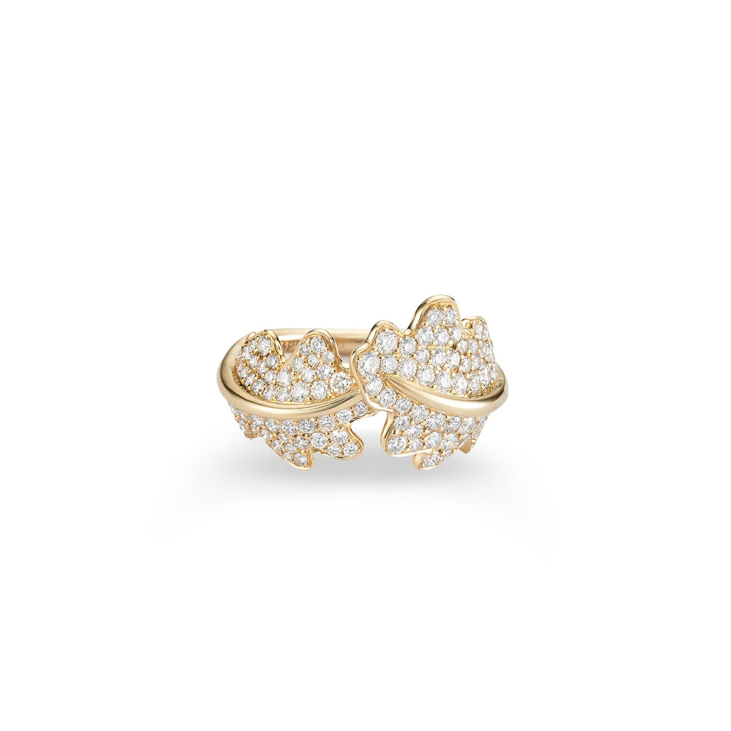 Woodland Oak Leaf Crossover Ring in 18ct Yellow Gold with Diamonds