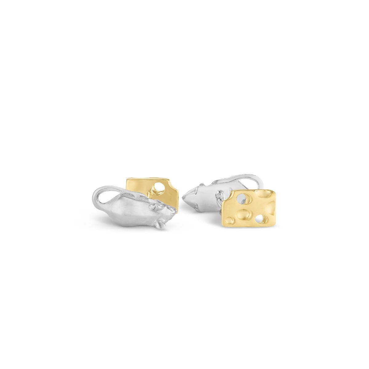 Mouse & Cheese Cufflinks in Sterling Silver