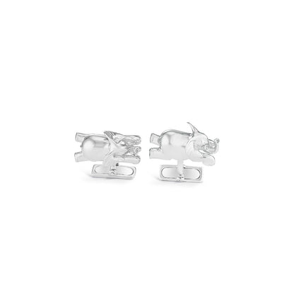 Laying Elephants Cufflinks in Sterling Silver