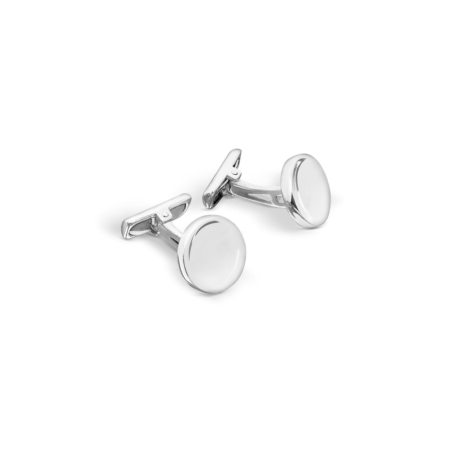 Round Concave Engravable Cufflinks in Sterling Silver