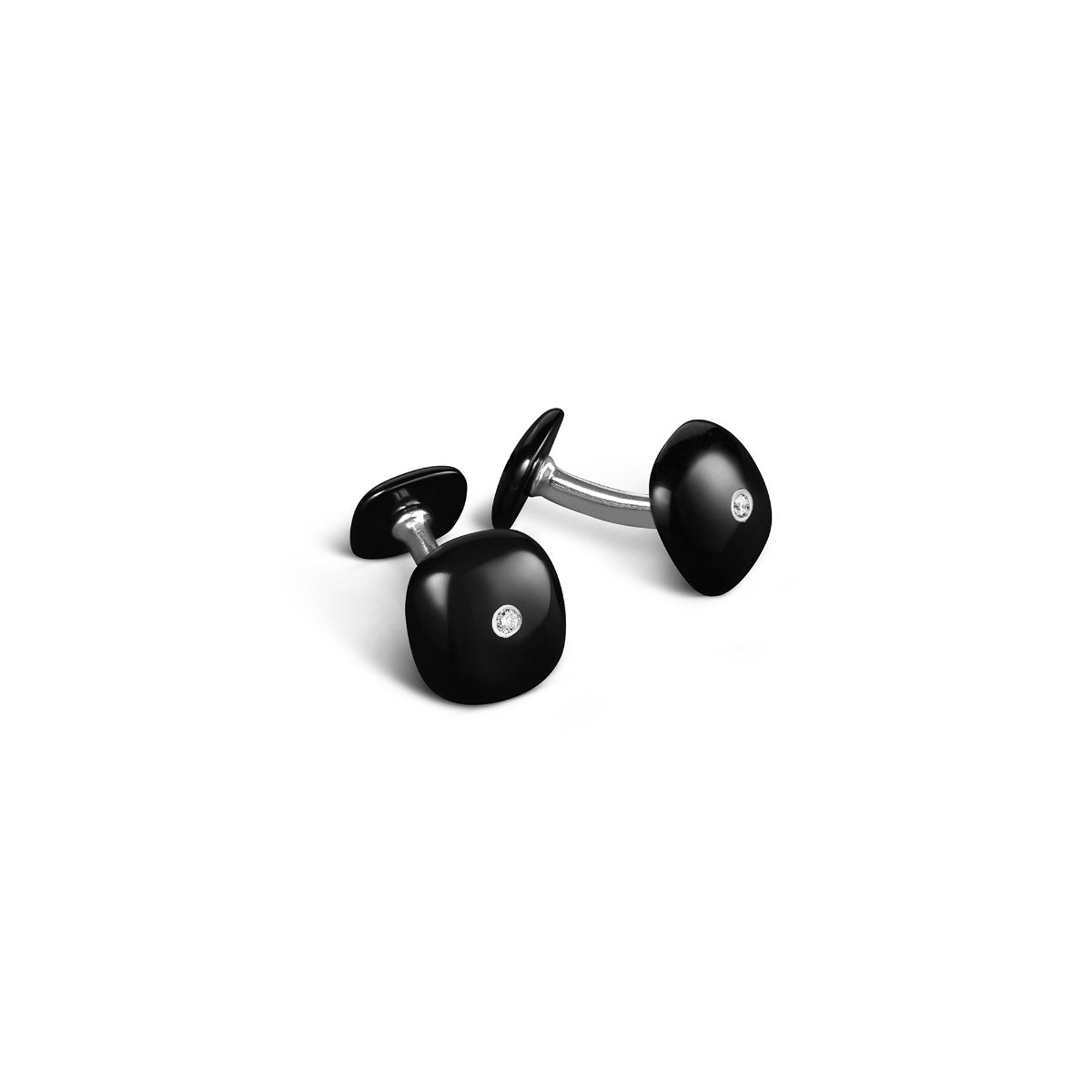 Cushion-Shaped Onyx & Diamond Cufflinks in Sterling Silver