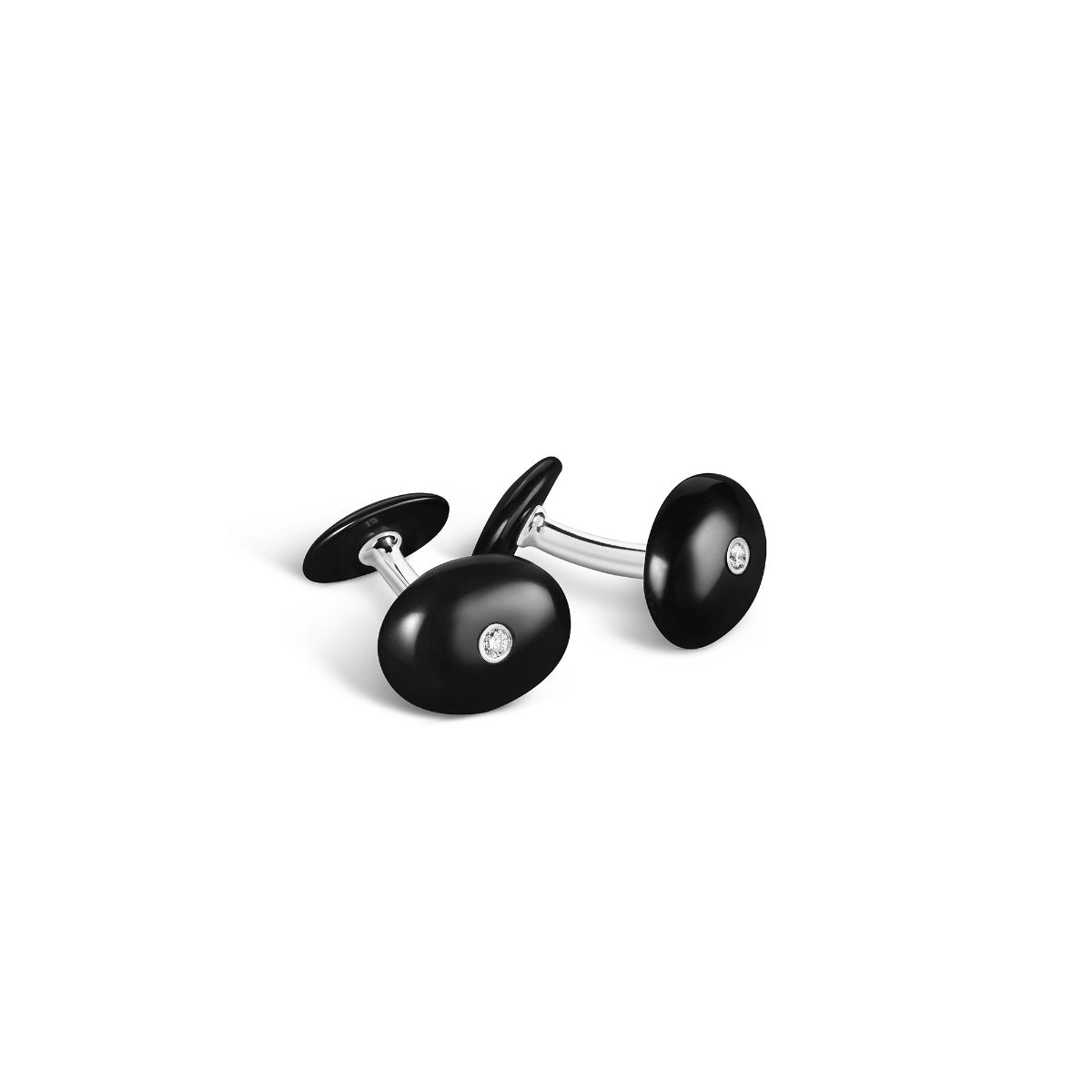 Oval Onyx & Diamond Cufflinks in Sterling Silver