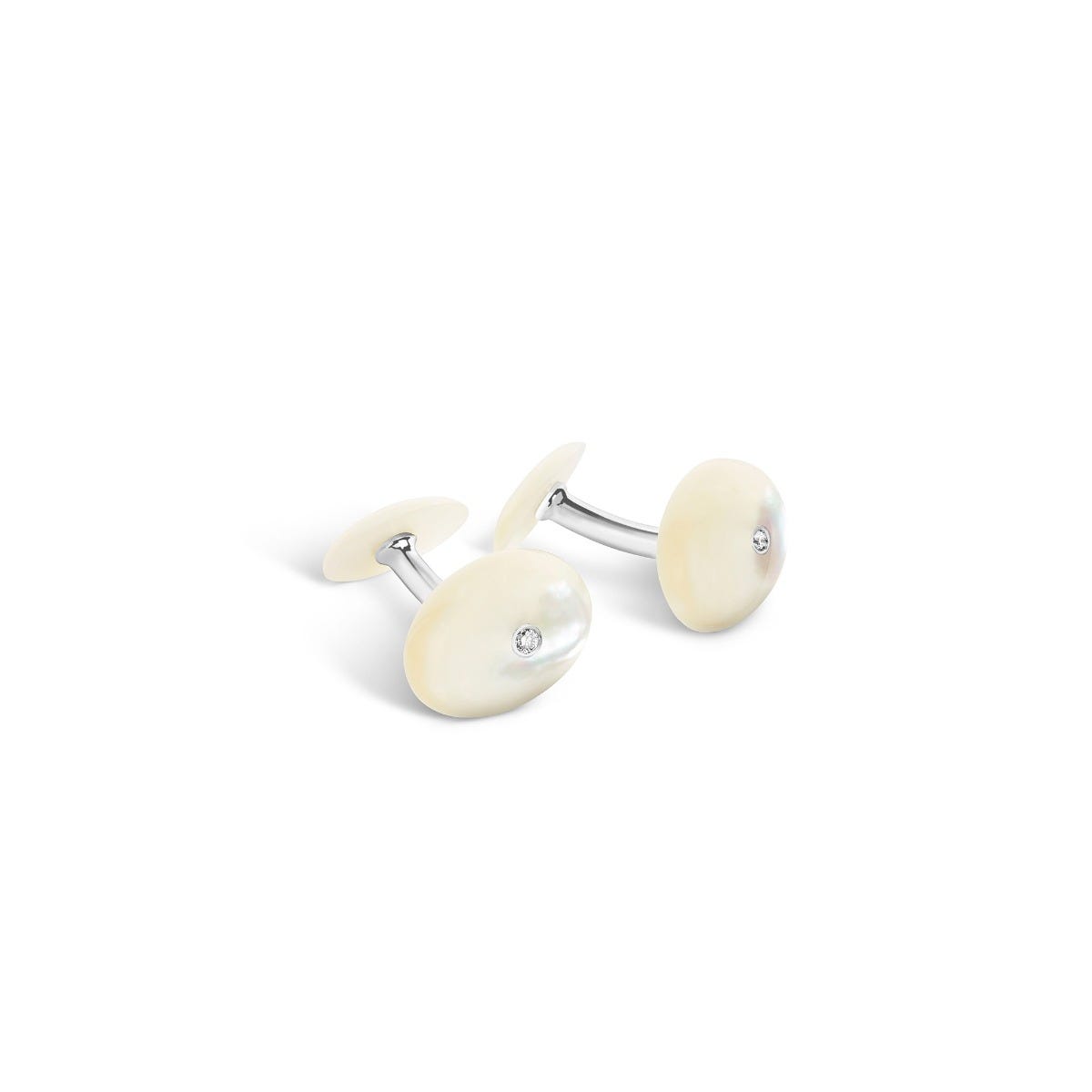 Oval Mother of Pearl Cufflinks with Diamond in Sterling Silver
