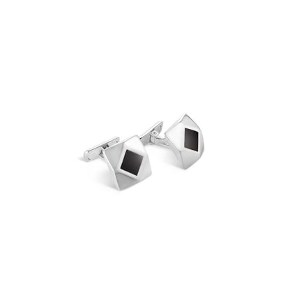 Geometric Cufflinks in Sterling Silver & Onyx