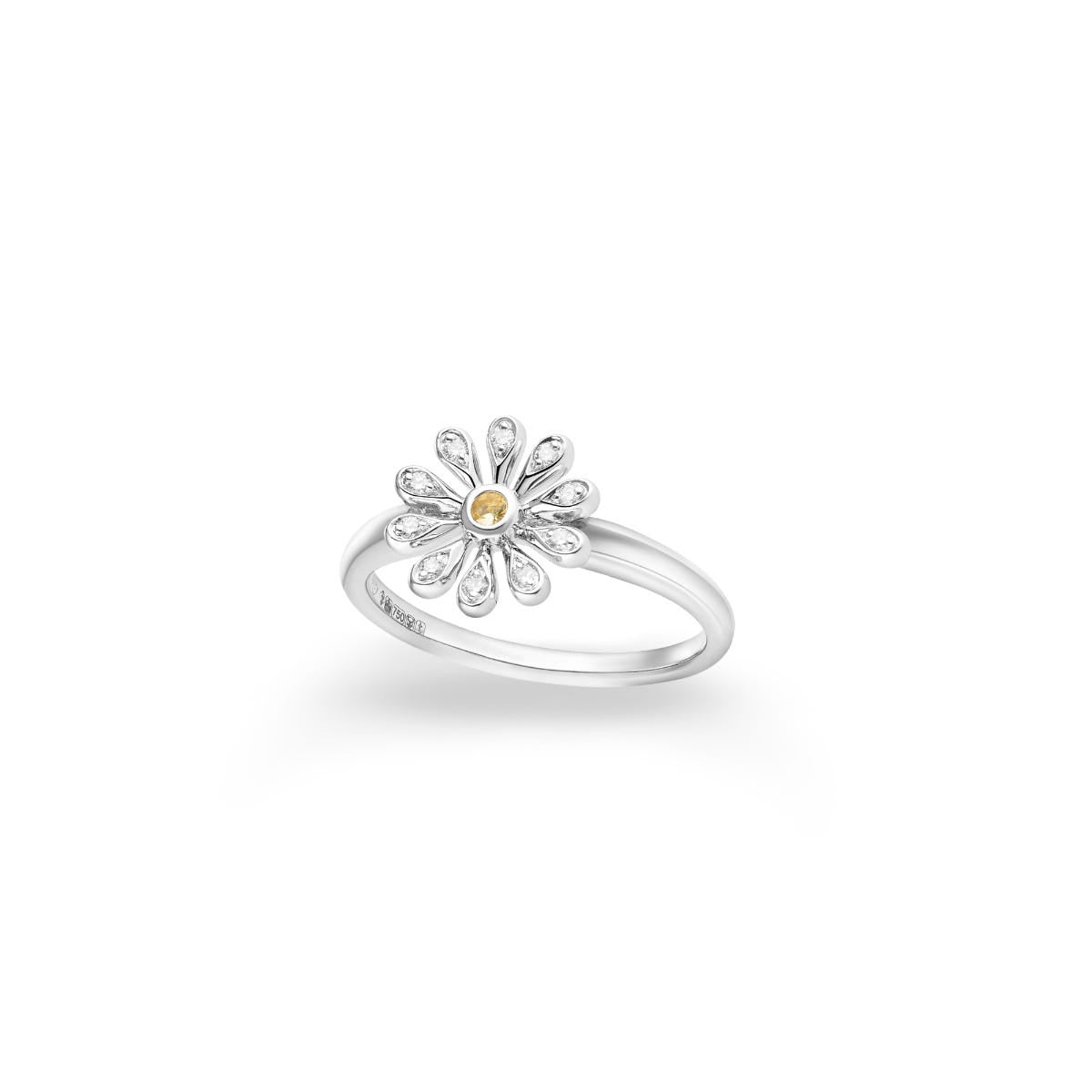 Mini Daisy Ring in 18ct White Gold with Yellow Sapphire and Diamonds