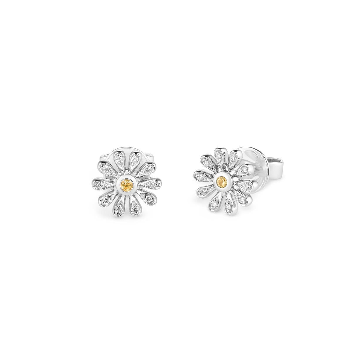 Mini Daisy Small Earrings in 18ct White Gold with Yellow Sapphire and Diamonds