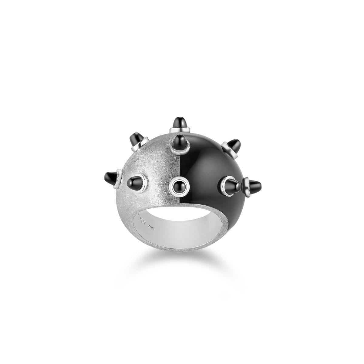 Cosmic Sputnik Eclipse Ring in 18ct White Gold with Onyx