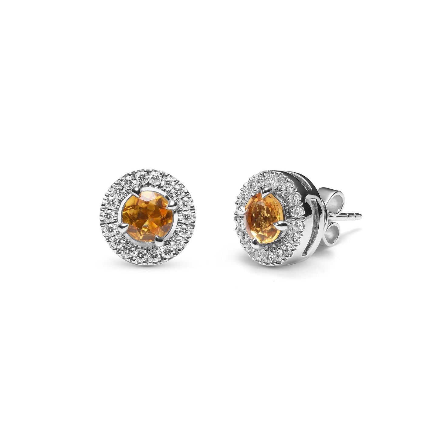 Platinum Earrings with Yellow Citrine and Diamonds