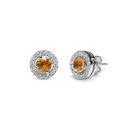 Platinum Earrings with Yellow Citrine and Diamonds