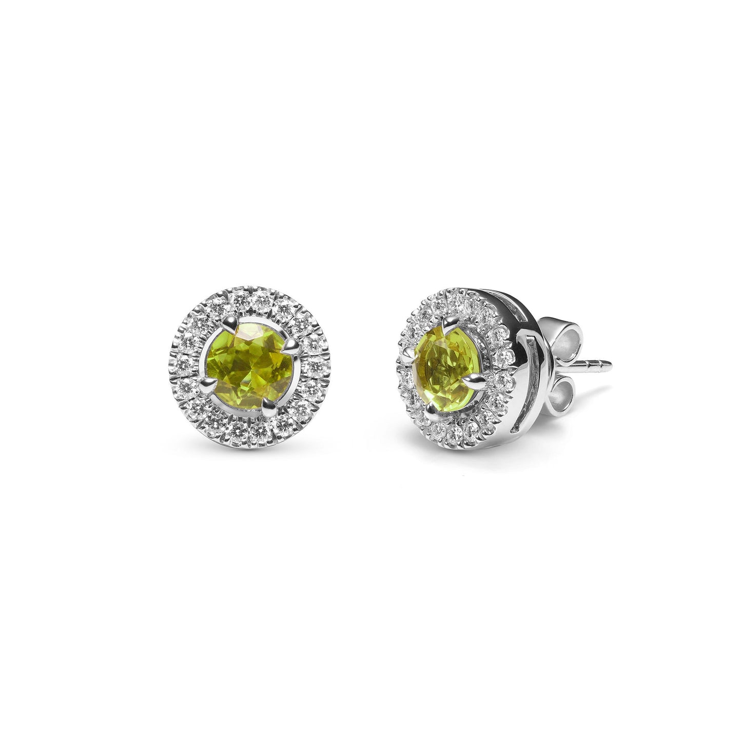 Platinum Earrings with Green Peridot and Diamonds