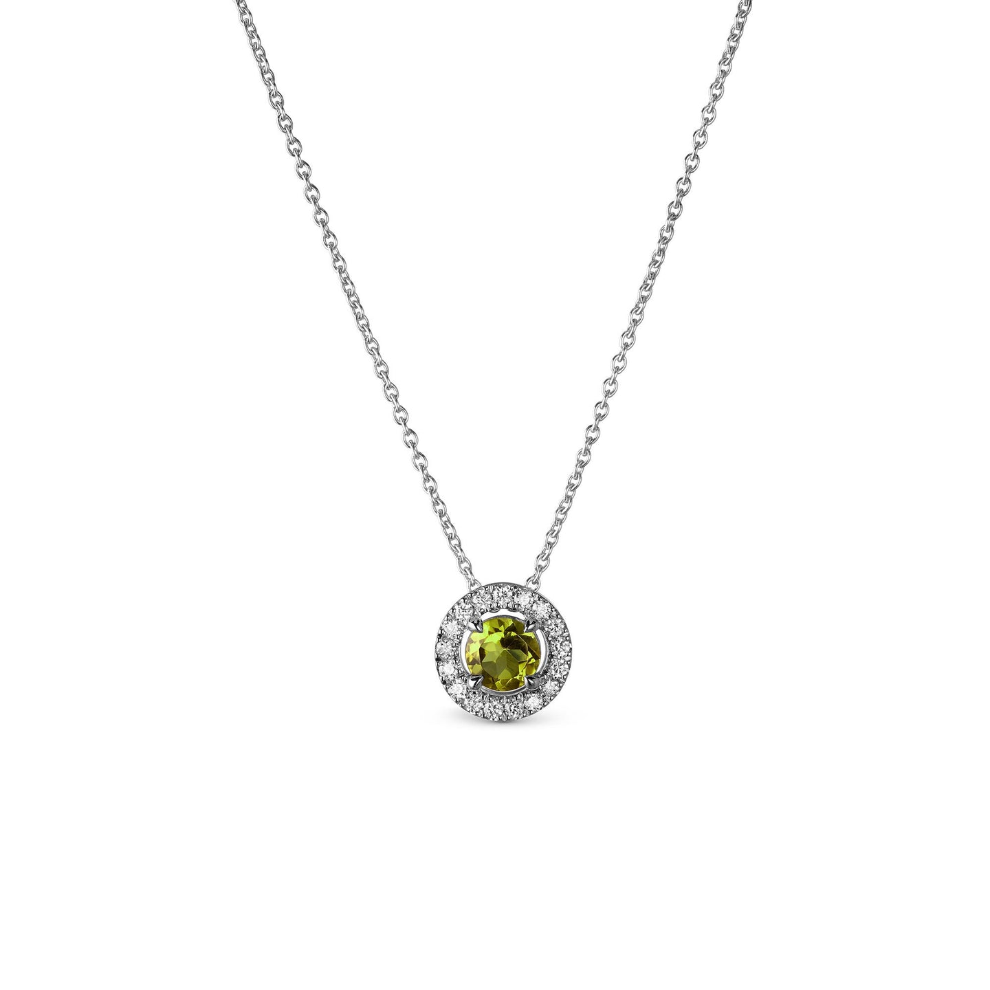 Platinum Pendant with Green Peridot and Diamonds