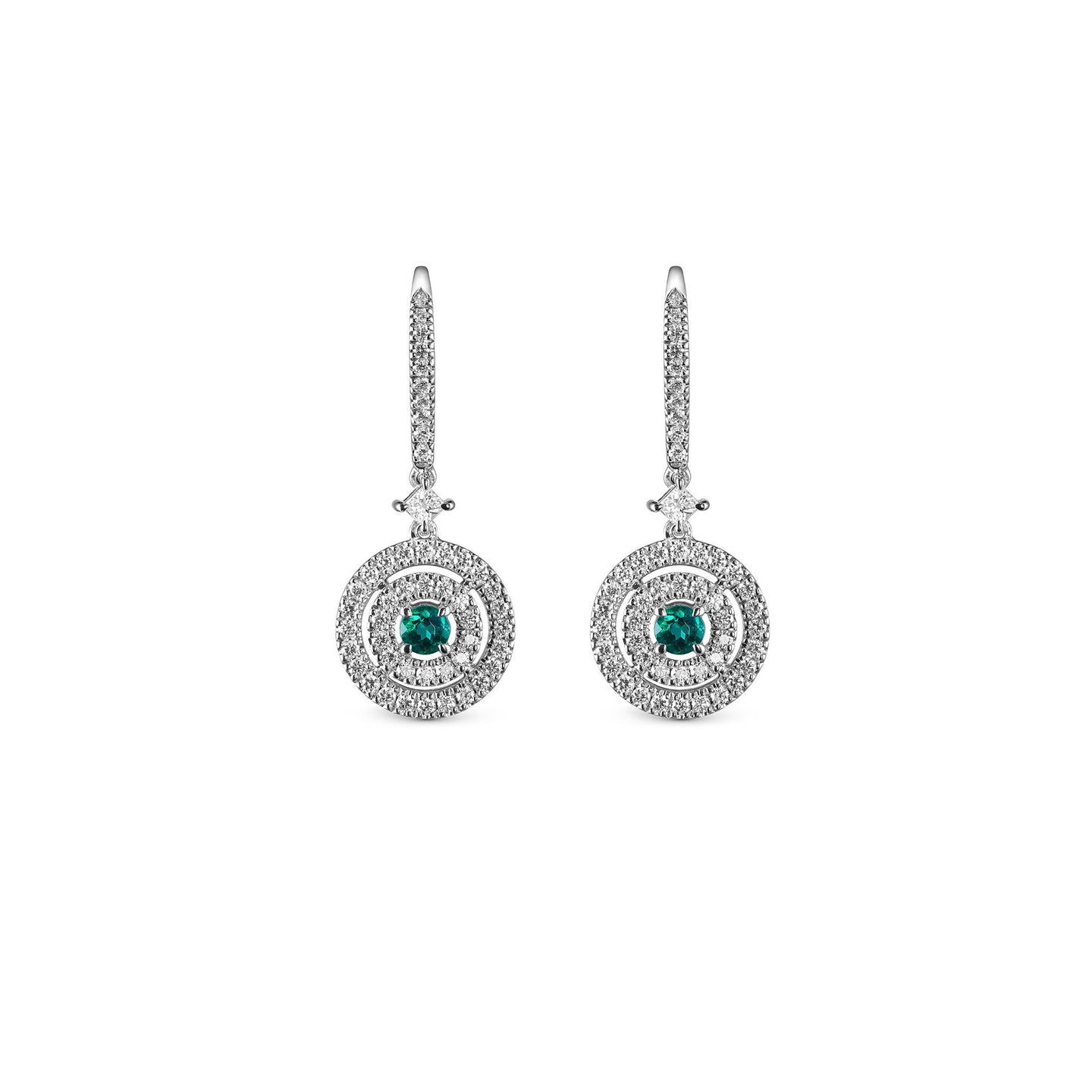 Platinum Drop Earrings with Emerald and Diamonds