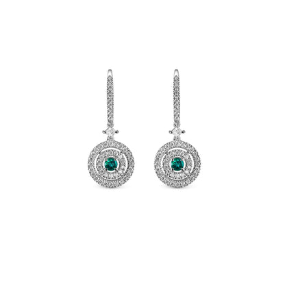Platinum Drop Earrings with Emerald and Diamonds