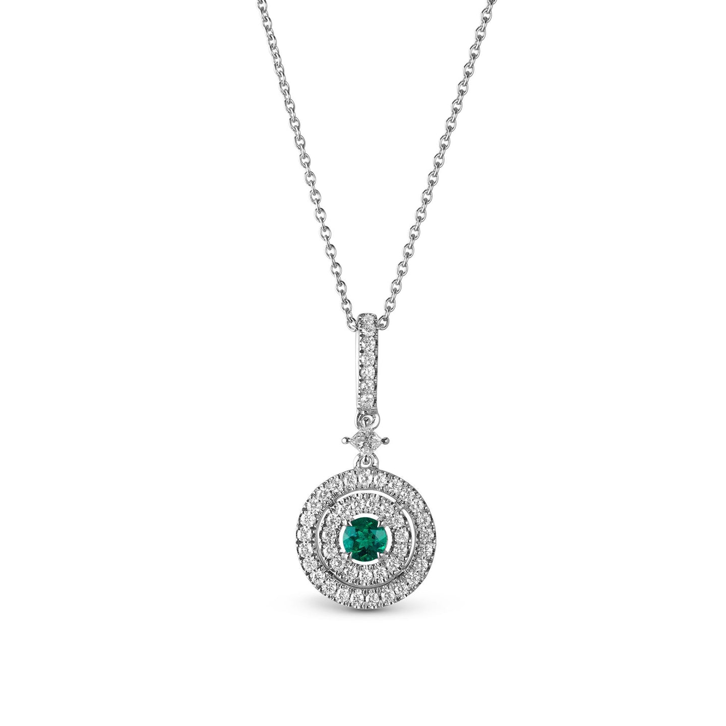 Platinum Drop Pendant with Emerald and Diamonds