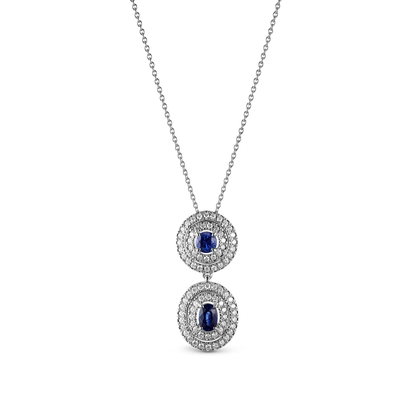 Platinum Pendant with Oval and Round Sapphire and Diamonds