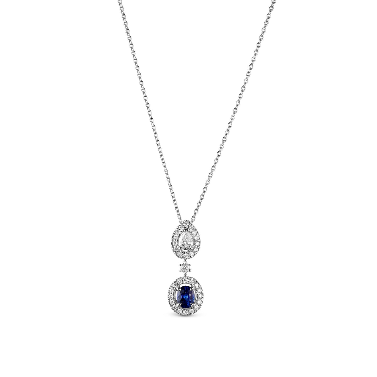 Platinum Drop Pendant with Oval Sapphire and Diamonds