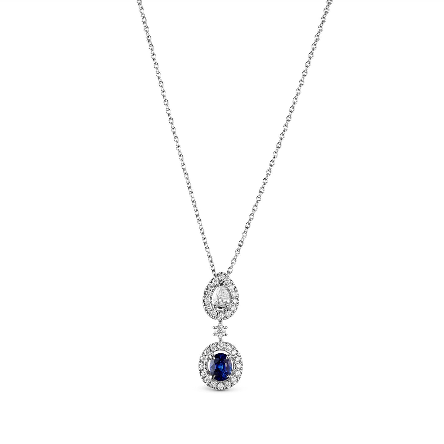 Platinum Drop Pendant with Oval Sapphire and Diamonds