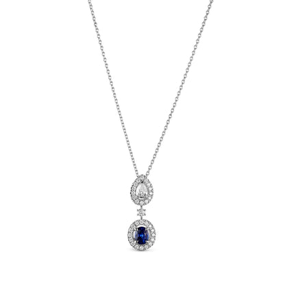 Platinum Drop Pendant with Oval Sapphire and Diamonds