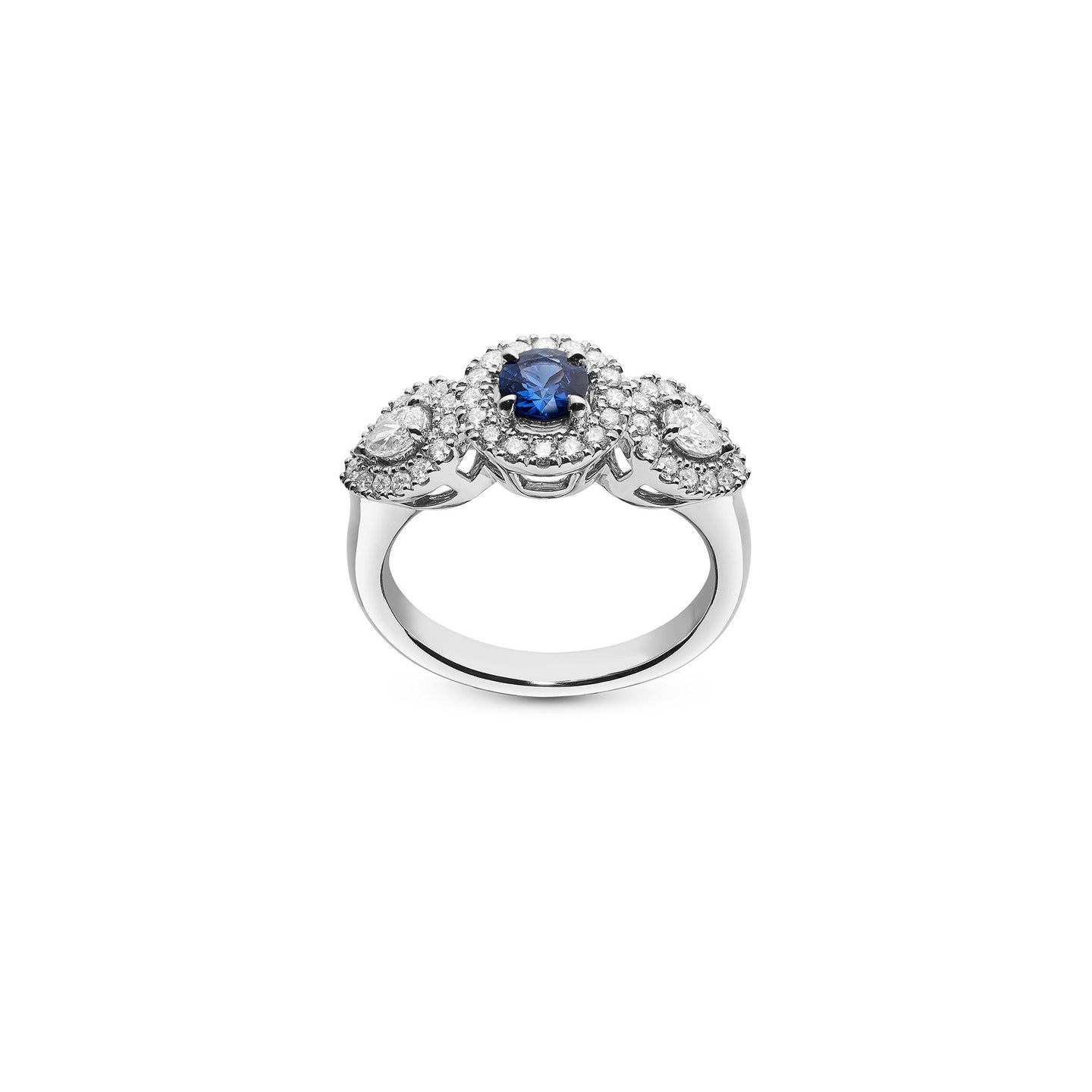 Platinum Ring with Round Sapphire and Diamonds