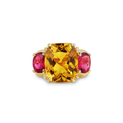 Maxi Chaos Ring in 18ct Yellow Gold with Citrine and Pink Tourmaline