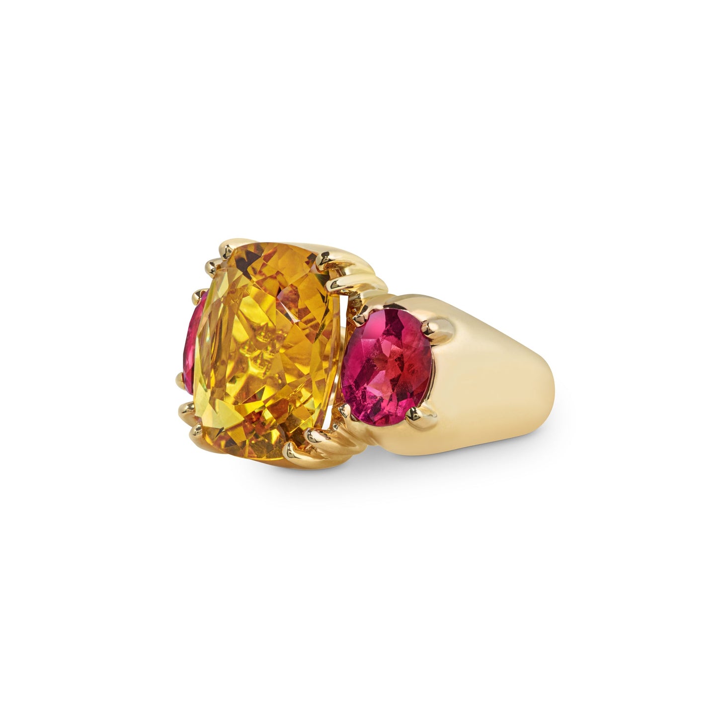 Maxi Chaos Ring in 18ct Yellow Gold with Citrine and Pink Tourmaline