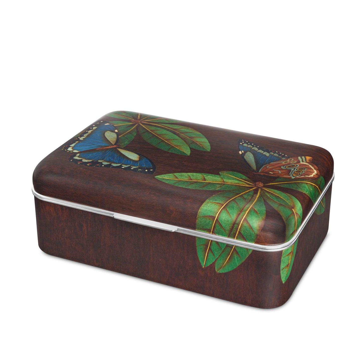 Butterfly Tree Marquetry Box in Sterling Silver & Wood